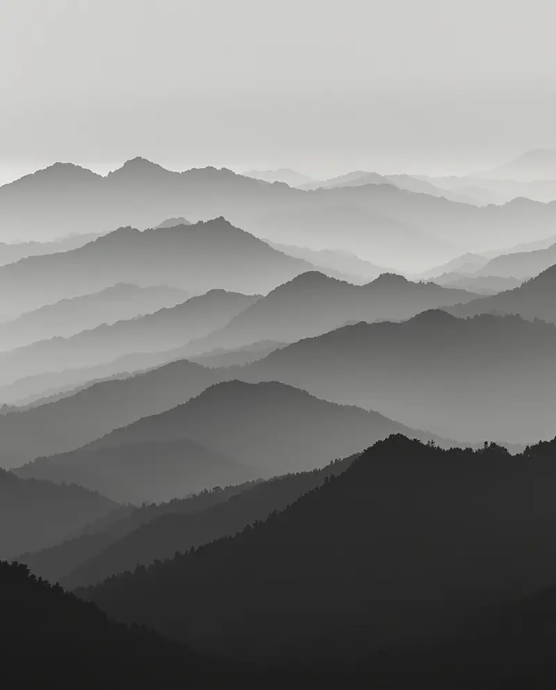 雾中的远山 - 黑白风格写真